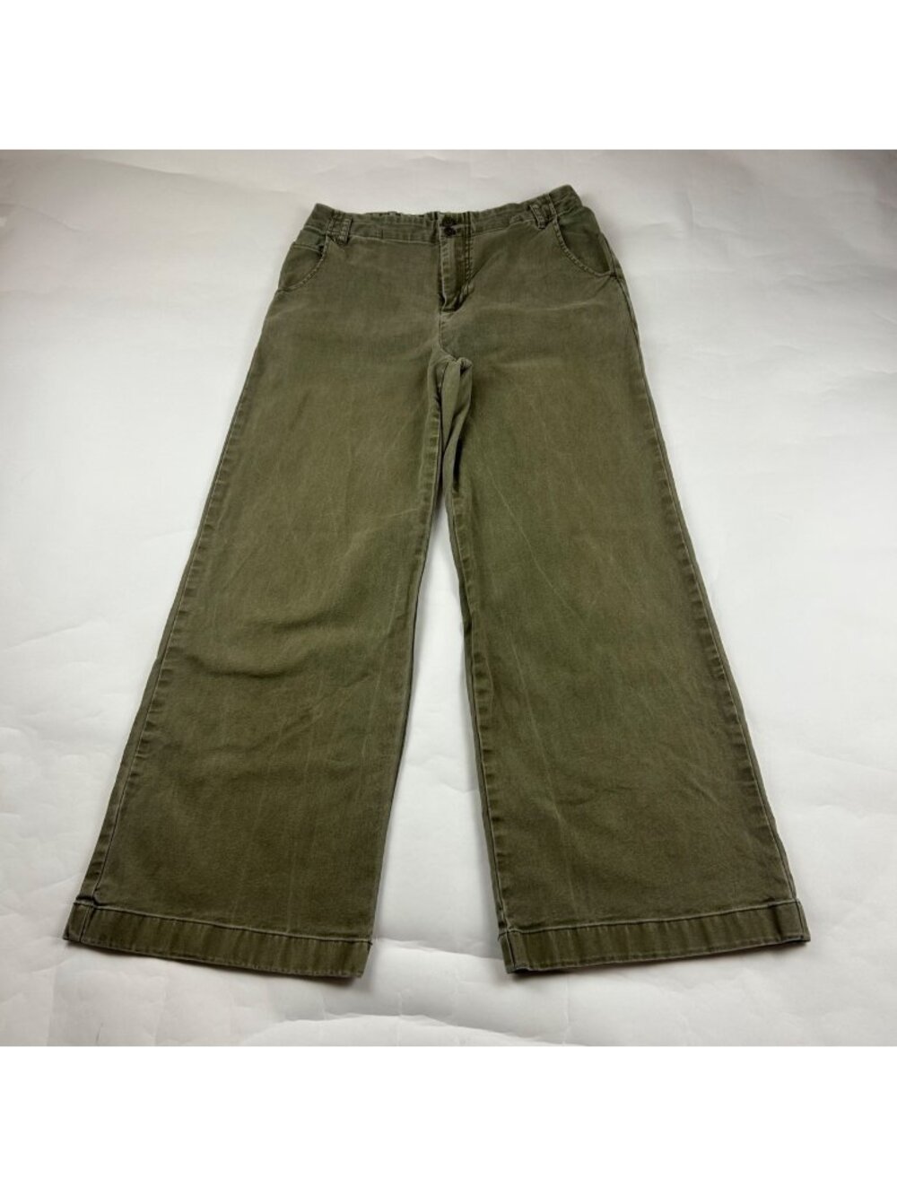 Young Fabulous Broke Olive Stretch Canvas High Rise Wide Leg Pant L